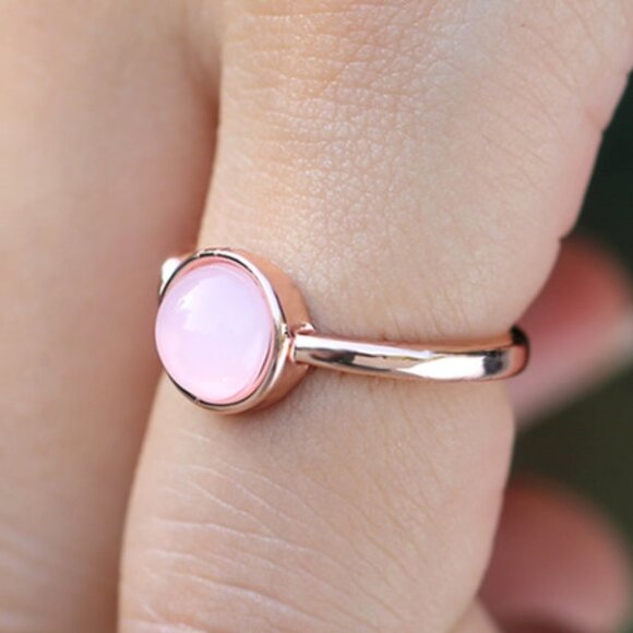 🍁 Sweet Pink Round Opal Refine Trendy Weave Rose Gold Rings for Women, PD176 - Picture 5 of 9